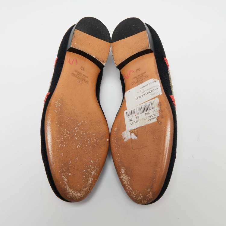 Pre Owned Valentino Black Brocade Spring Garden Smoking Slippers Size 36