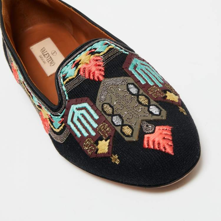 Pre Owned Valentino Black Brocade Spring Garden Smoking Slippers Size 36