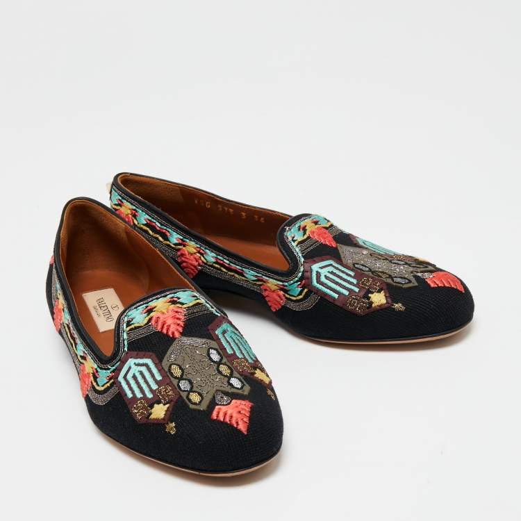 Pre Owned Valentino Black Brocade Spring Garden Smoking Slippers Size 36