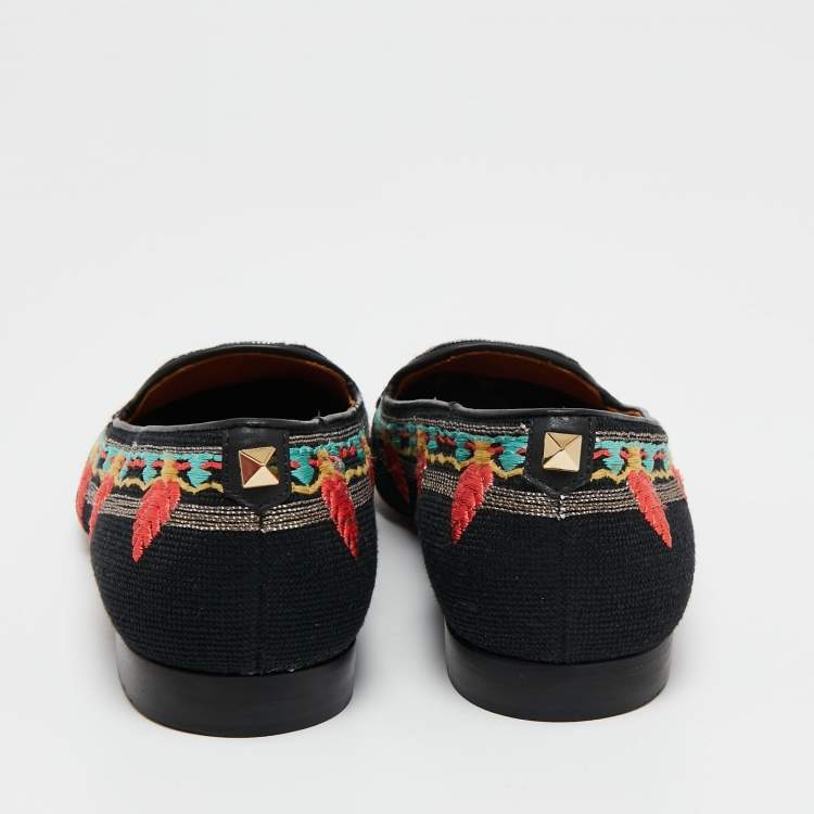 Pre Owned Valentino Black Brocade Spring Garden Smoking Slippers Size 36
