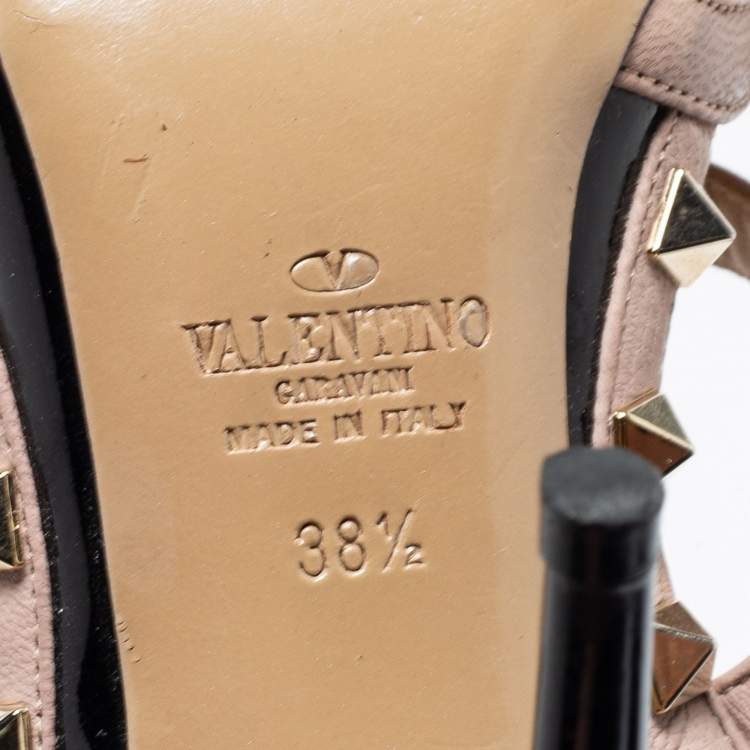 Pre Owned Valentino Black Patent Leather Rockstud Ankle-Strap Pumps Size 38.5