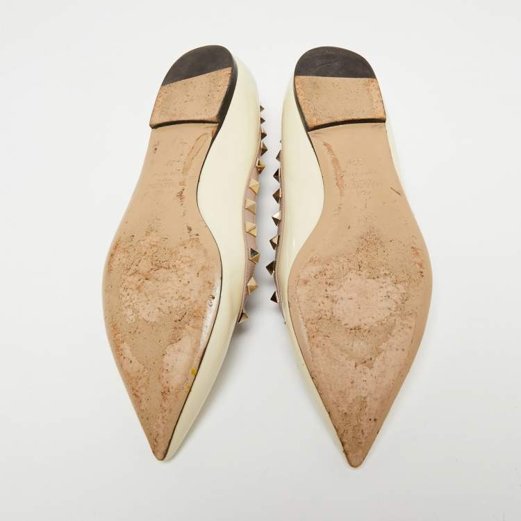Pre Owned Valentino Cream Patent Leather Rockstud Ballet Flats Size 39