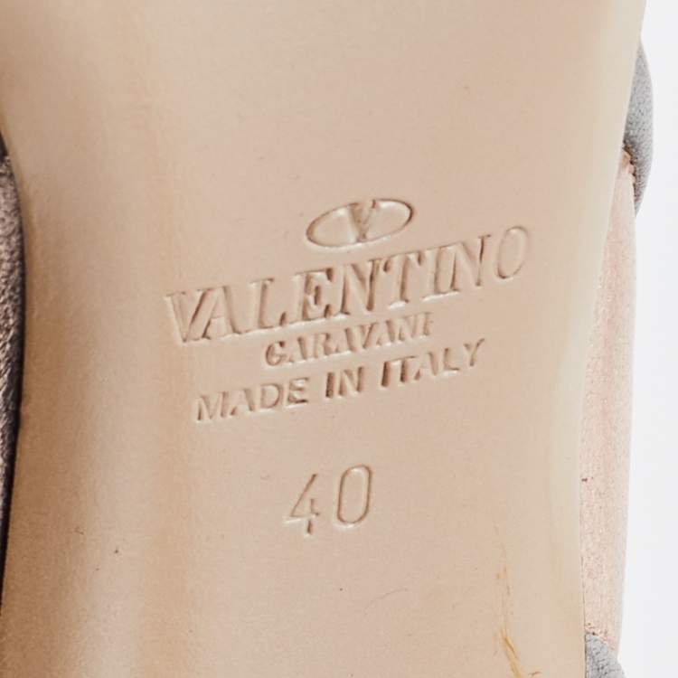 Pre Owned Valentino Metallic Pink/Grey Leather Bow Open Toe Ankle Strap Sandals Size 40