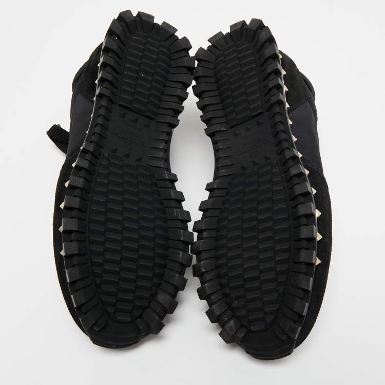 Pre Owned Valentino Black Suede and Camouflage Fabric Rockstud Low Top Sneakers Size 35
