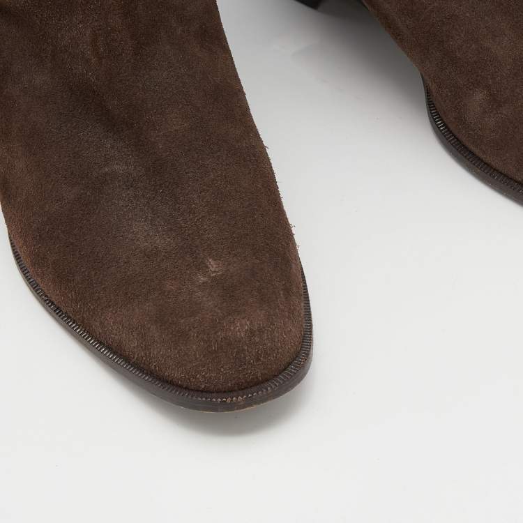 Pre Owned Valentino Brown Suede and Leather Knee Length Boots Size 38