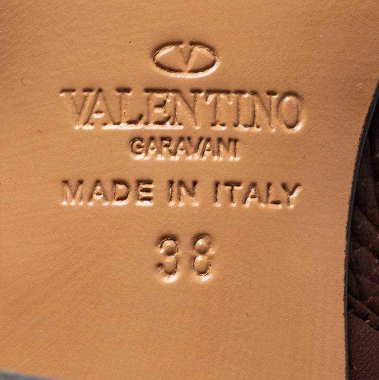 Pre Owned Valentino Brown Leather Rockstud Ankle Boots Size 38