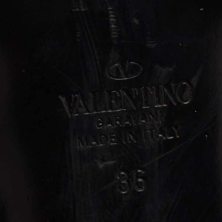 Pre Owned Valentino Black Leather Rockstud Ankle Wrap Sandals Size 36