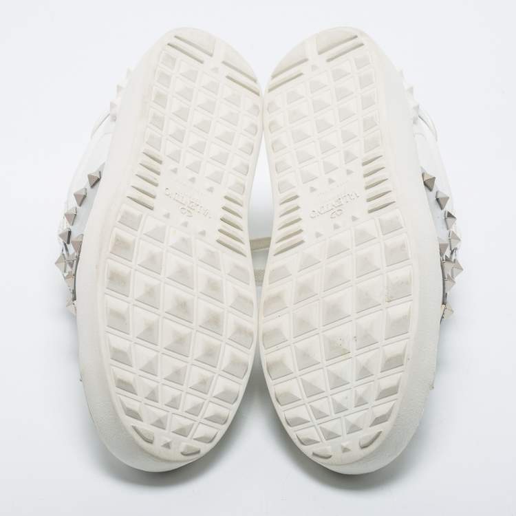 Pre Owned Valentino White/Silver Leather Rockstud Sneakers Size 36