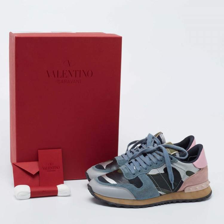 Pre Owned Valentino Multicolor Leather and Suede Rockrunner Sneakers Size 36