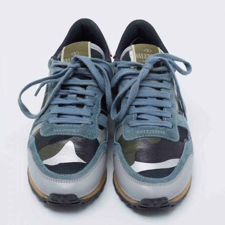 Pre Owned Valentino Multicolor Leather and Suede Rockrunner Sneakers Size 36