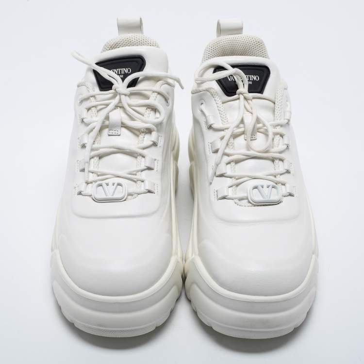 Pre Owned Valentino White Leather Lace Up Sneakers Size 38