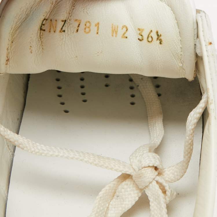 Pre Owned Valentino White/Gold Leather Rockstud Low Top Sneakers Size 36.5