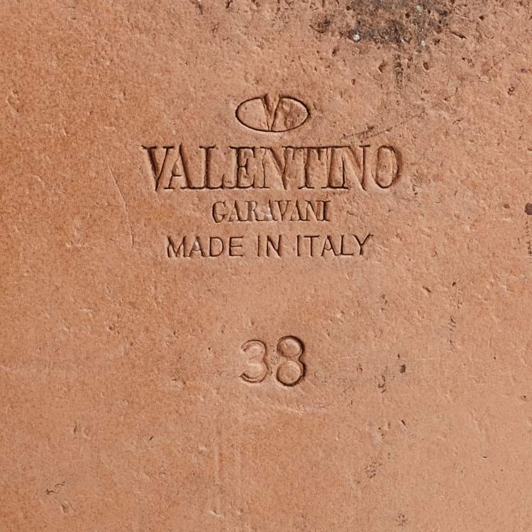 Pre Owned Valentino Brown Leather Rockstud Thong Ankle Strap Flats Size 38