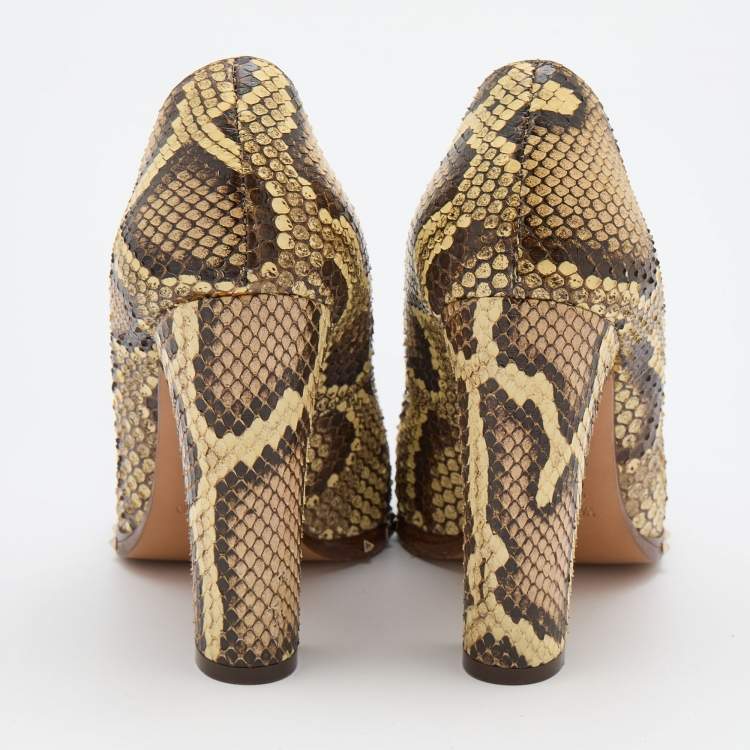 Pre Owned Valentino Multicolor Python Leather Studded Round Toe Pumps Size 37.5