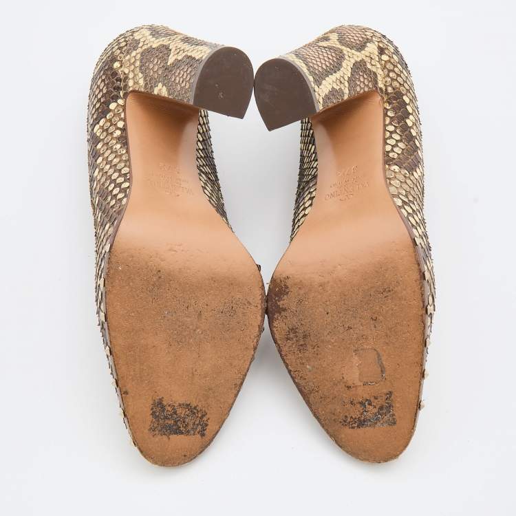 Pre Owned Valentino Multicolor Python Leather Studded Round Toe Pumps Size 37.5