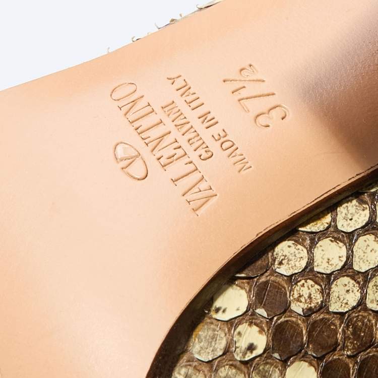 Pre Owned Valentino Multicolor Python Leather Studded Round Toe Pumps Size 37.5