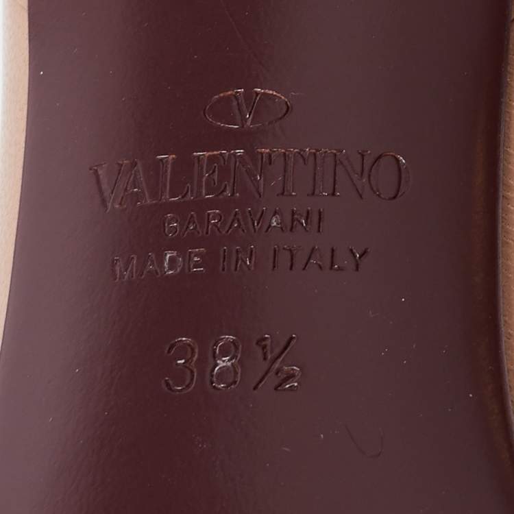 Pre Owned Valentino Beige Leather Rockstud Ankle Wrap Sandals Size 38.5