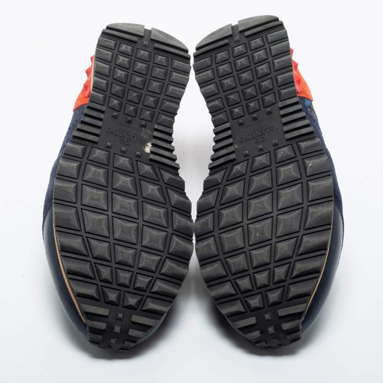 مملوكة مسبقًا Valentino Blue Leather and Suede Rockrunner Sneakers Size 41