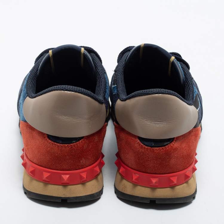 مملوكة مسبقًا Valentino Blue Leather and Suede Rockrunner Sneakers Size 41