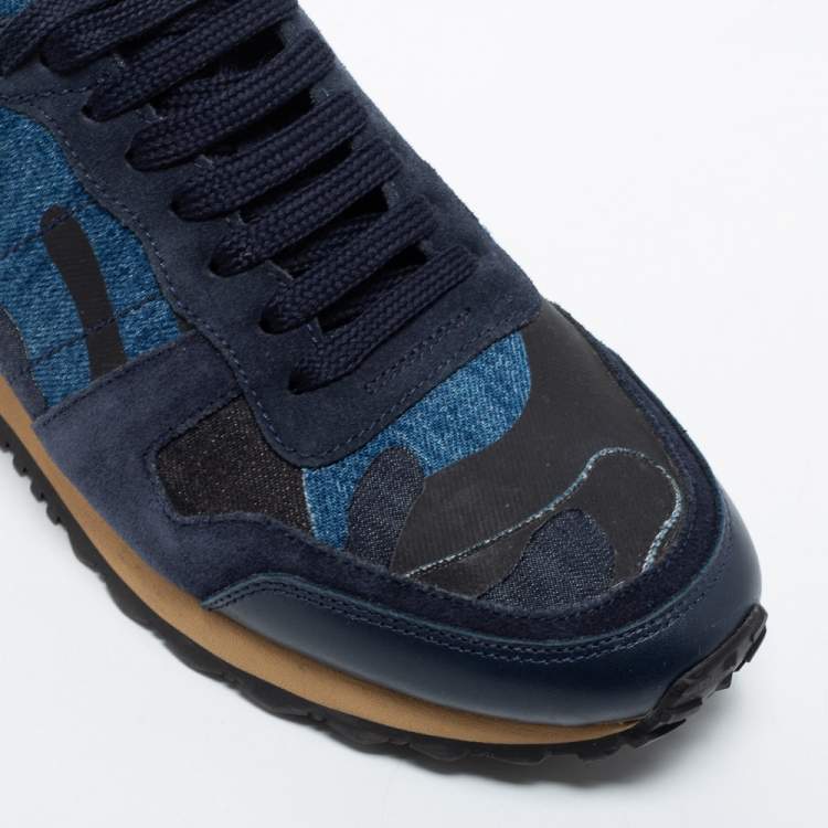 مملوكة مسبقًا Valentino Blue Leather and Suede Rockrunner Sneakers Size 41