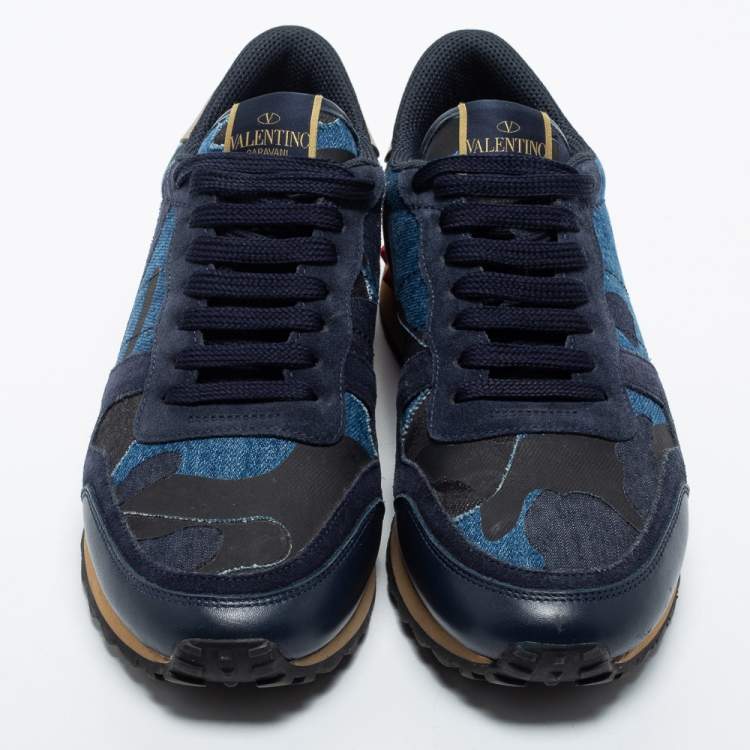 مملوكة مسبقًا Valentino Blue Leather and Suede Rockrunner Sneakers Size 41