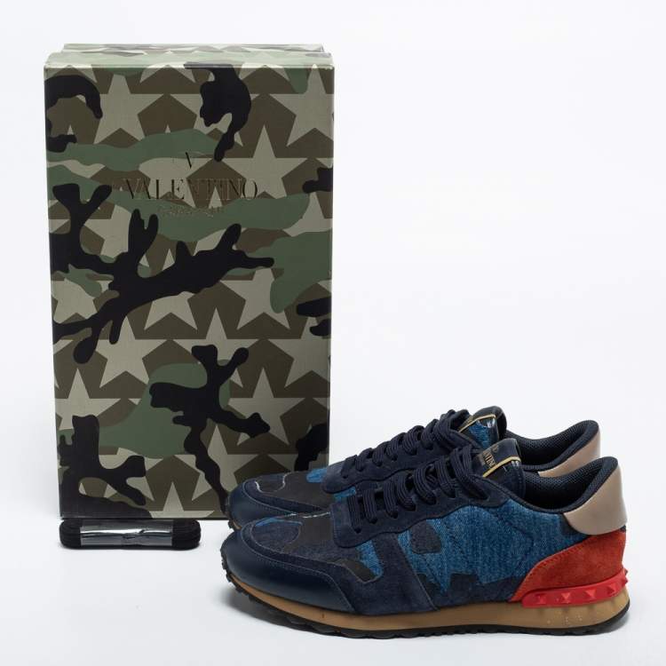 مملوكة مسبقًا Valentino Blue Leather and Suede Rockrunner Sneakers Size 41