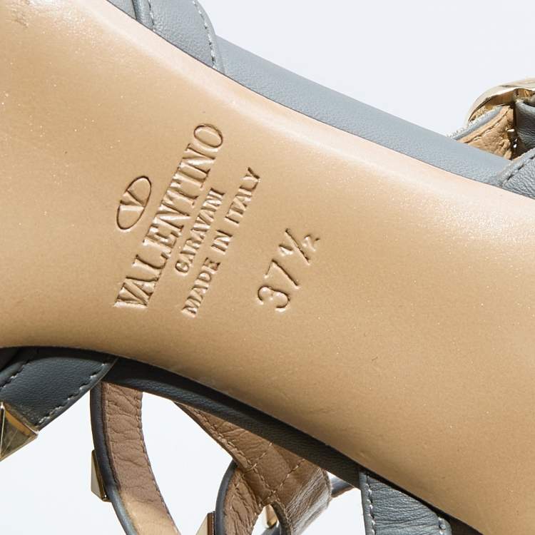 Pre Owned Valentino Grey Leather Rockstud Caged Pointed Toe Pumps Size 37.5