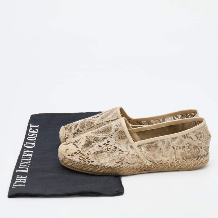 Pre Owned Valentino Cream Lace and Leather Espadrille Flats Size 36