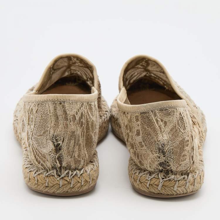 Pre Owned Valentino Cream Lace and Leather Espadrille Flats Size 36