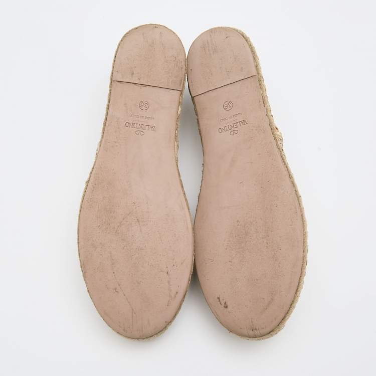 Pre Owned Valentino Cream Lace and Leather Espadrille Flats Size 36