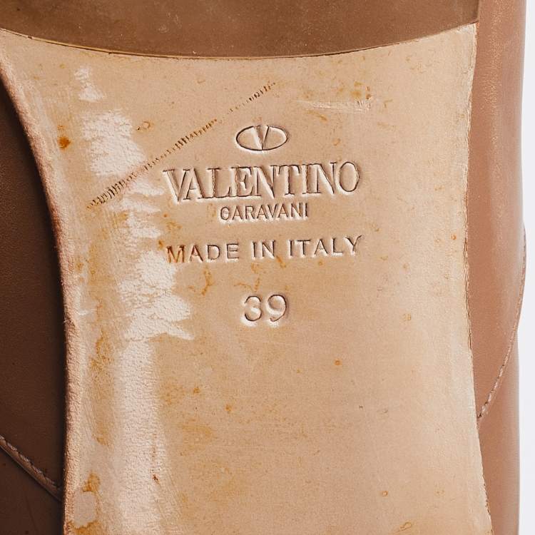Pre Owned Valentino Brown Leather and Suede Crystal Embellished Knee Length Boots Size 39