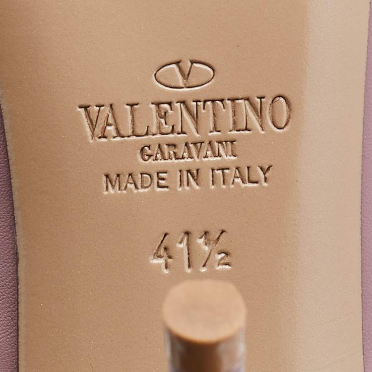 Pre Owned Valentino Pink Leather Rockstud Ankle Strap Pumps Size 41.5