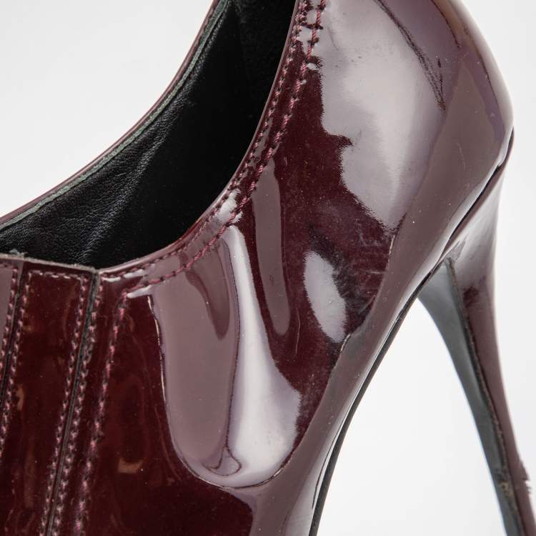 Pre Owned Valentino Burgundy Patent Leather Pointed Toe Booties Size 41   