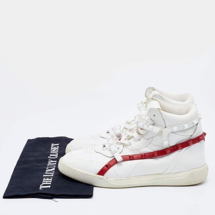Pre Owned Valentino White Leather Rockstud Amor High Top Sneakers Size 39.5