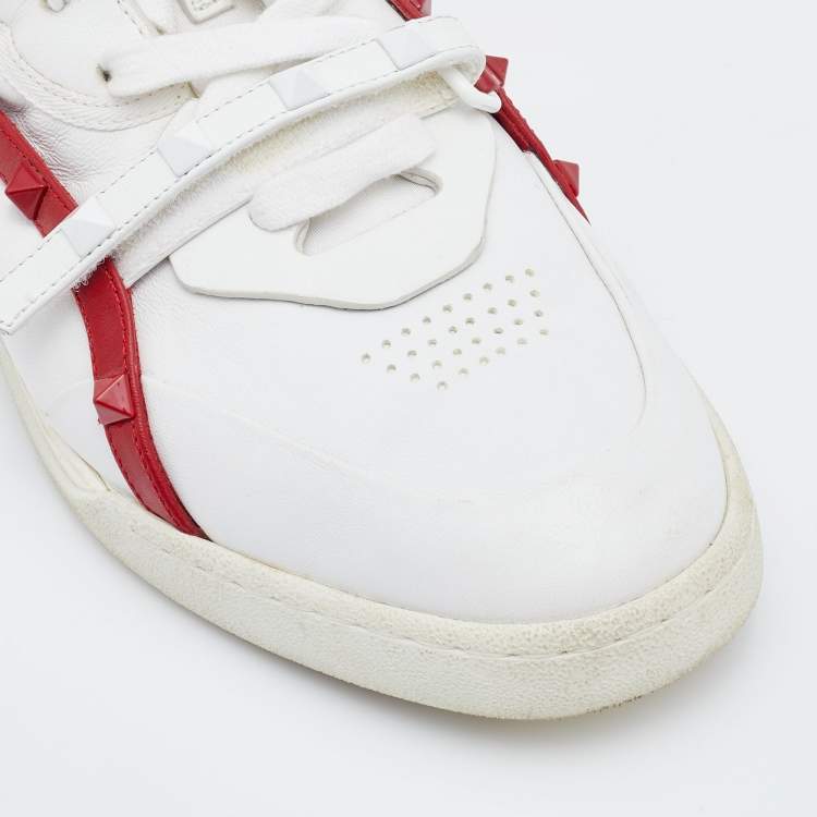 Pre Owned Valentino White Leather Rockstud Amor High Top Sneakers Size 39.5