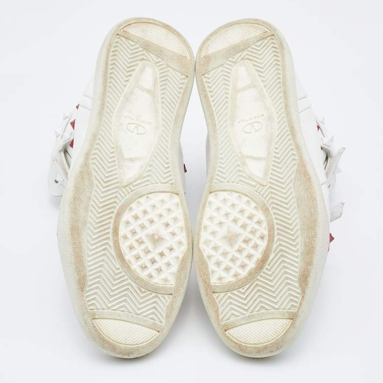 Pre Owned Valentino White Leather Rockstud Amor High Top Sneakers Size 39.5