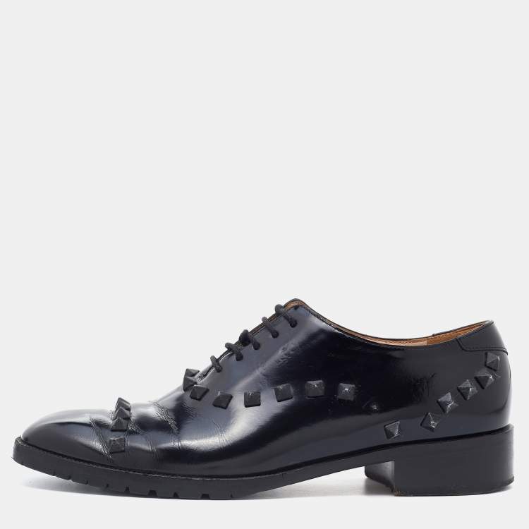 Pre Owned Valentino Black Leather Rockstud Lace Up Oxfords Size 36