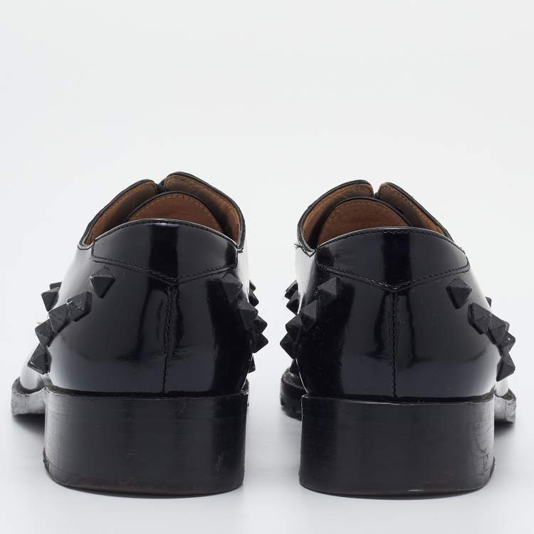 Pre Owned Valentino Black Leather Rockstud Lace Up Oxfords Size 36