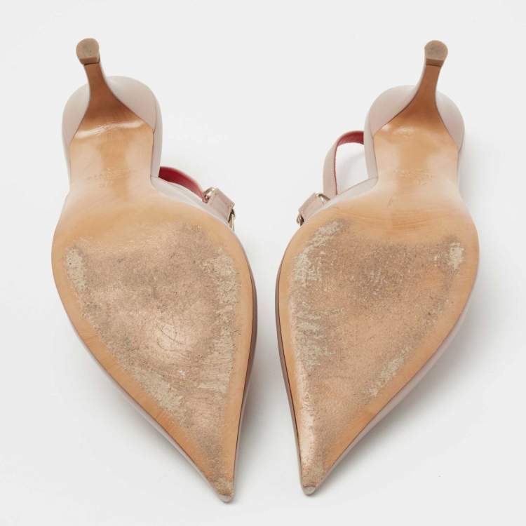 Pre Owned Valentino Dusty Pink Leather Chain Link Slingback Pumps Size 37