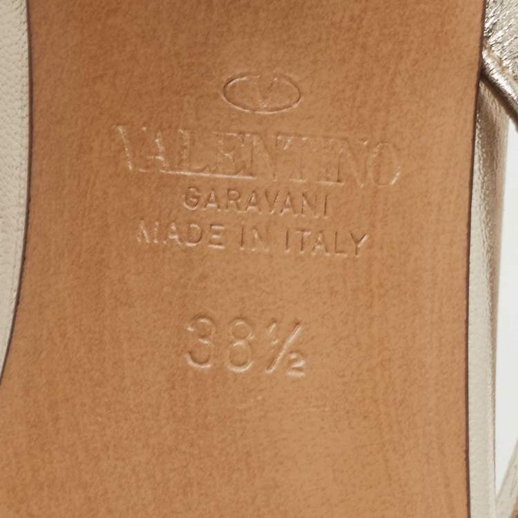 Pre Owned Valentino Metallic Leather Rockstud Slide Sandals Size 38.5