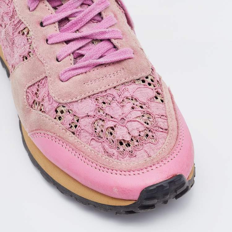Pre Owned Valentino Multicolor Leather, Suede and Lace Rockrunner Low Top Sneakers Size 39