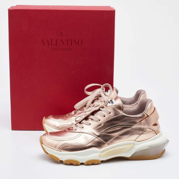 مملوكة مسبقًا Valentino Metallic Rose Gold Leather Bounce Sneakers Size 38.5