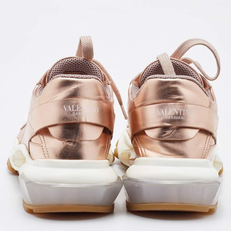 مملوكة مسبقًا Valentino Metallic Rose Gold Leather Bounce Sneakers Size 38.5