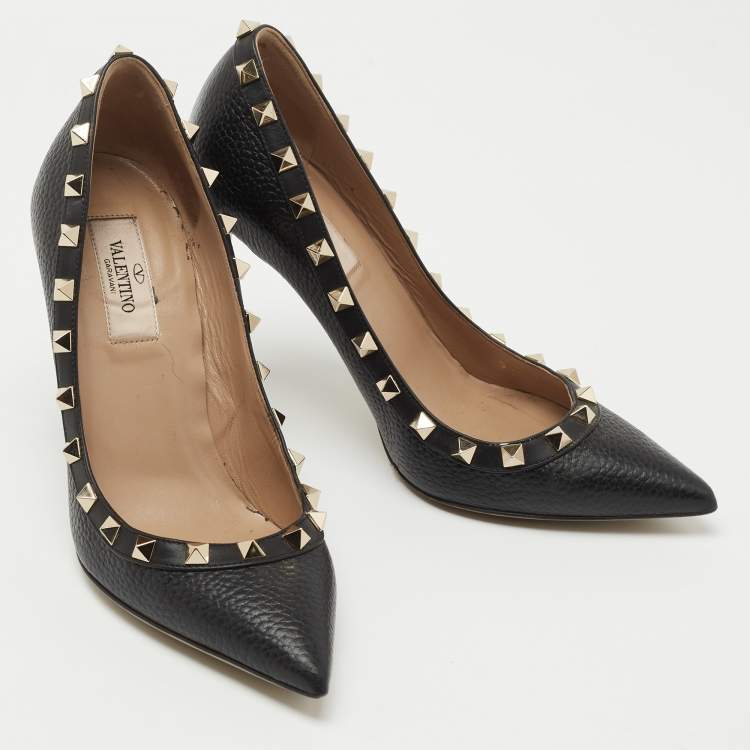 Pre Owned Valentino Black Leather Rockstud Pumps Size 36