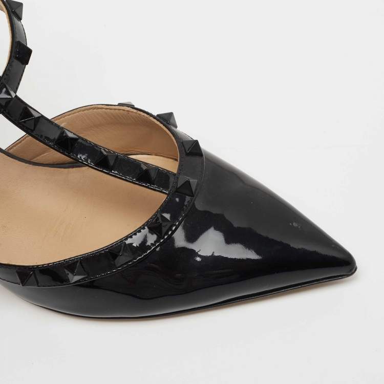 Pre Owned Valentino Black Patent Rockstud Caged Pumps Size 41