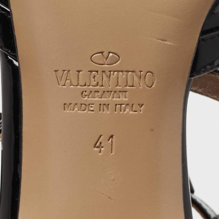 Pre Owned Valentino Black Patent Rockstud Caged Pumps Size 41
