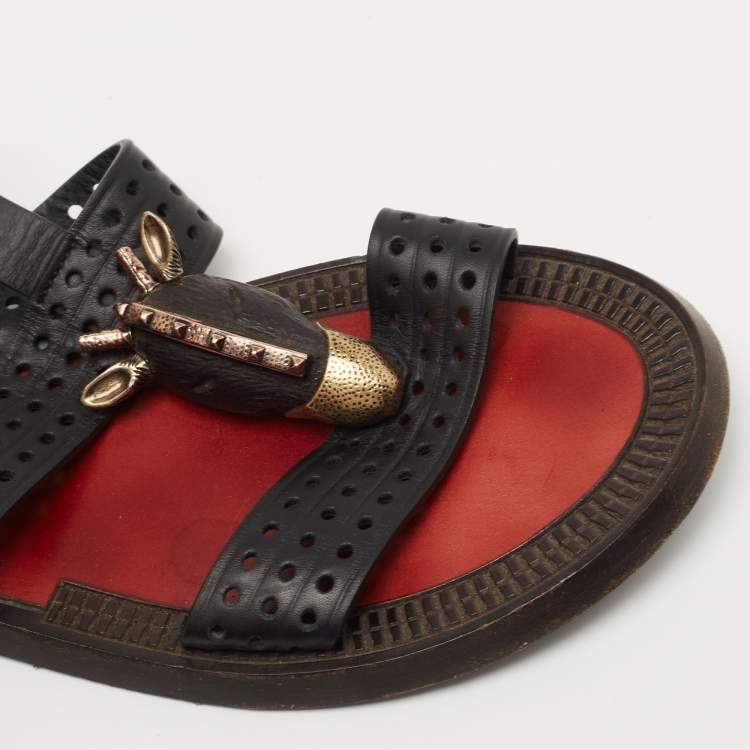 Pre Owned Valentino Black Perforated Leather Ankle Tie Sandals Size 38