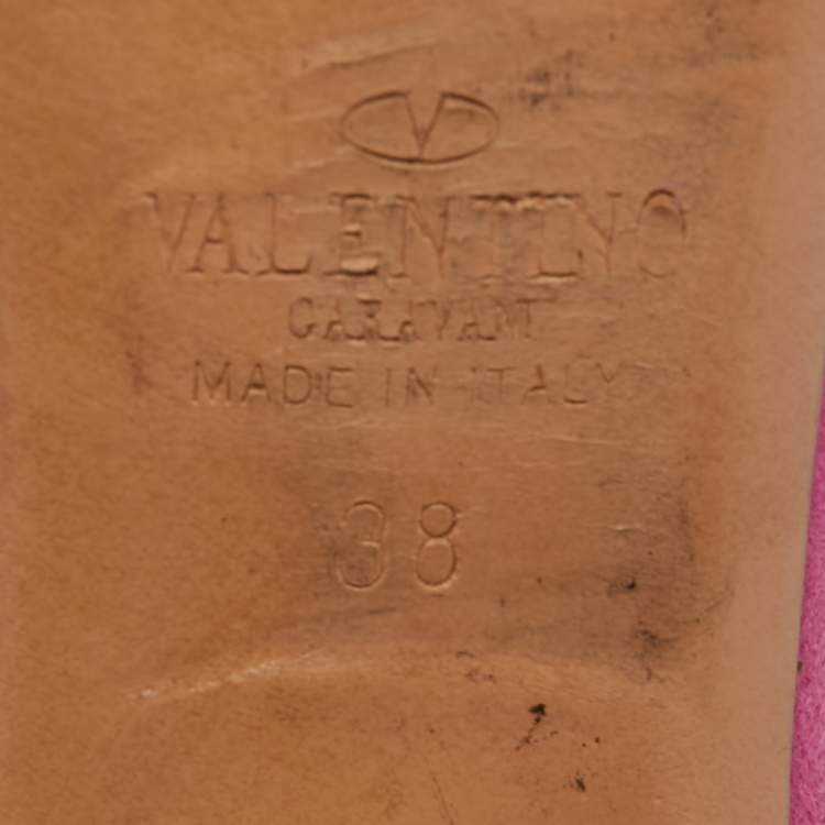 Pre Owned Valentino Pink Suede and Patent Leather Love Blade T-Strap Sandals Size 38
