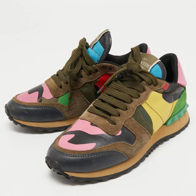 Pompeji Stolthed beskydning Valentino Multicolor Suede, Camo Print Leather and Canvas Rockrunner  Sneakers Size 35.5 Valentino | TLC