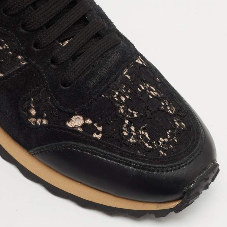 Pre Owned Valentino Tricolor Lace and Leather Rockrunner Sneakers Size 38